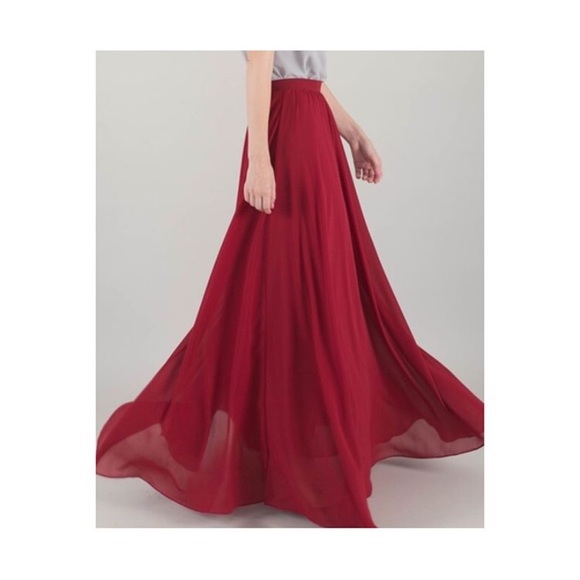 Red Chiffon Maxi Skirt - Picture 2 of 5